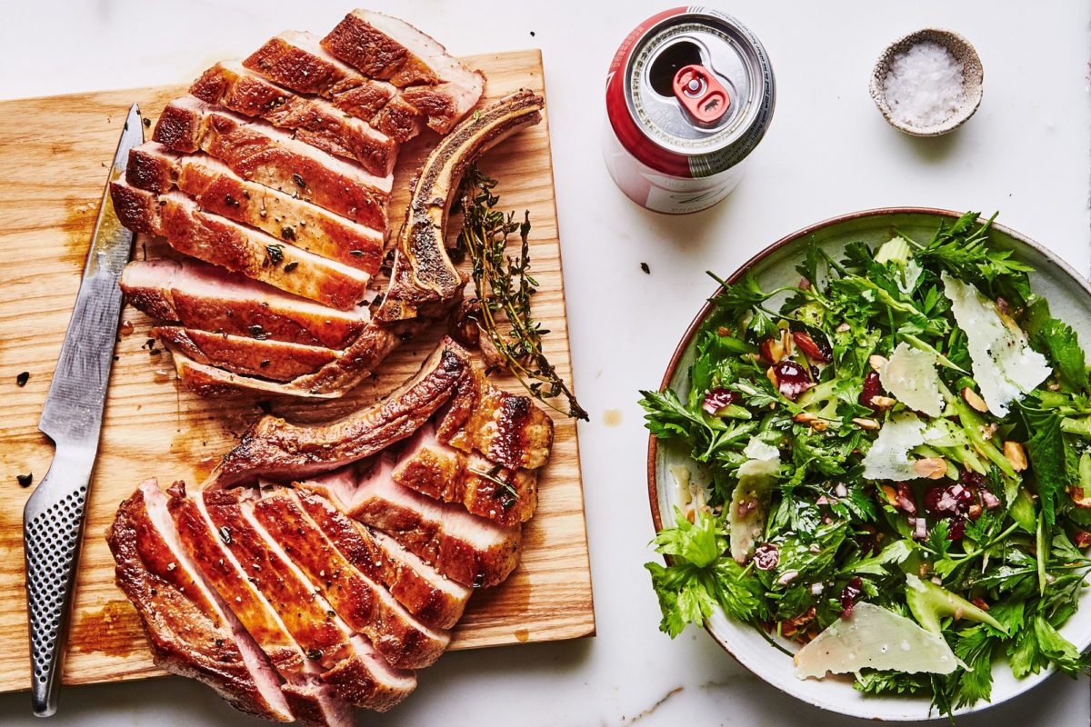 pork-chops-with-celery-and-almond-salad